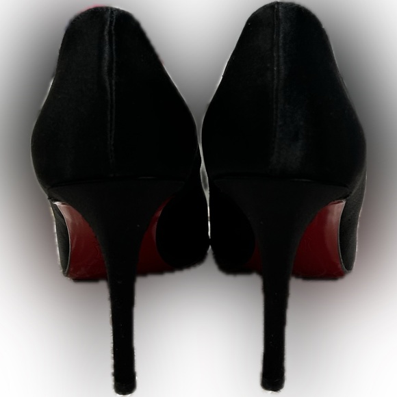 Christian Louboutin Black Round Toe Satin Red Bottoms 39 1/2 88mm - Picture 8 of 10